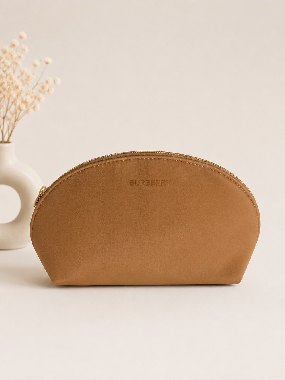 Burberry Tan Leather Zip Cosmetic Pouch GWP - New without Tags